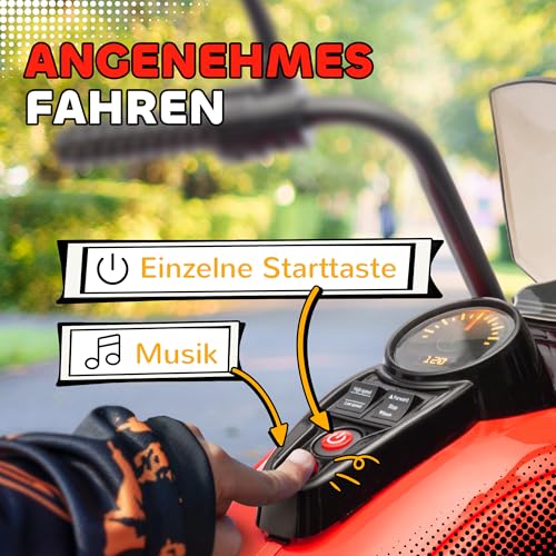 AIYAPLAY Kinder Elektro-Motorrad, 6V Kindermotorrad mit Musik, Kinderfahrzeug mit LED-Scheinwerfer, 3-5 km/h, für 3-6 Jahre Kinder, max. 25 kg, Rot – Bild 6