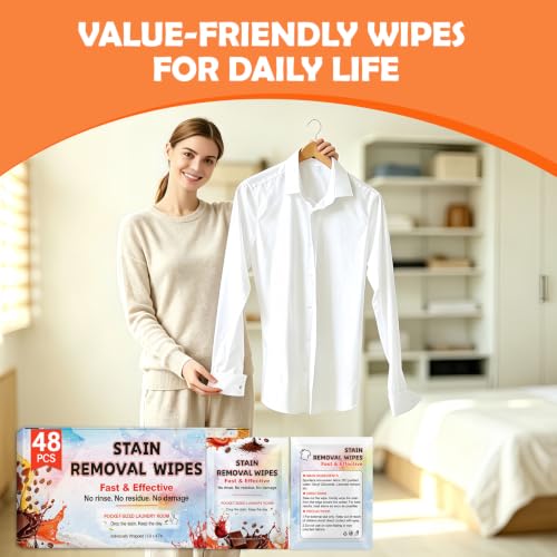 Image of 48CT Stain Remover Wipes,Portable Travel-Size Laundry Wipes for Clothes
