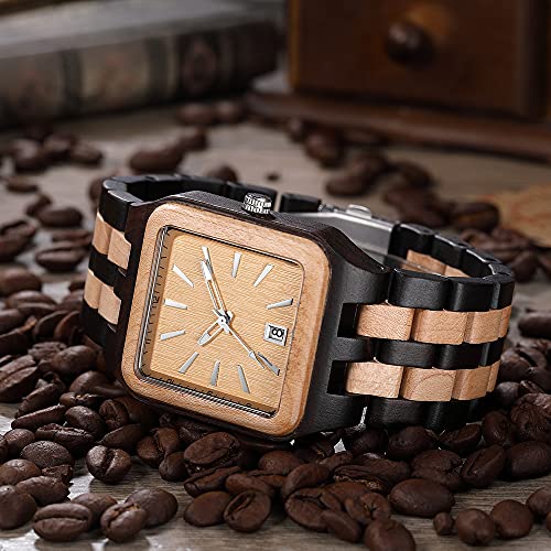 Gorben Unique Square Wooden Watches Mens Ebony Maple Red Sandalwood Clock Full Wood Strap Quartz Date Watch #TOP1