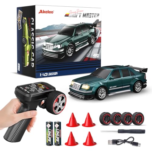 Dingdongwu 1/43 Mini RC Drift Car with Gyroscope, 4WD Full Proportional RC Car, 2.4GHZ Hobby Grade Remote Control Cars, RTR Model Vehicle, 20+KM/H High Speed for Hobbyists Kids Adults (Green)