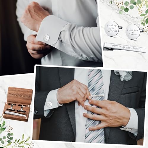 Image of Colingmill Father of the Bride Gift Dad of the Bridegroom Cufflinks Tie Clip Set with Engraved Wood Gift Box for Dad