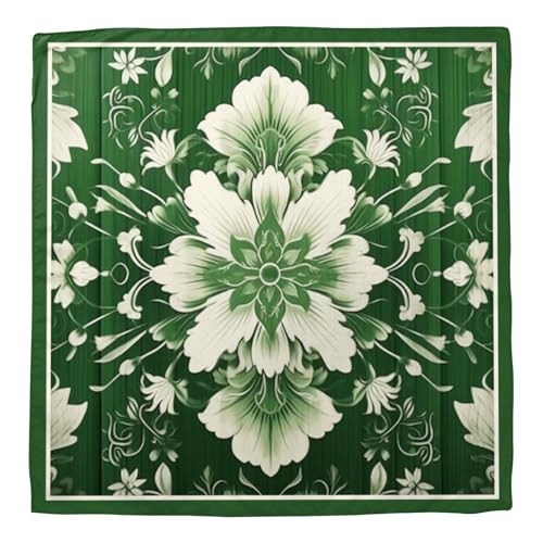 Zewurtuw Scarf Silk Feeling Large Square Satin Head Hair Wrap Lightweight Fashion Cute Aesthetic 27.5 Inches for Women Girls-Green Flower