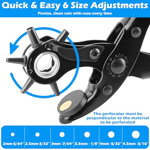 Lochzange für leder Gürtel Locher für leder mit 6 fach locher, Gürtel Lochzange Gürtellöcher zange Lochstanzer für Uhrengürtel Karton lederschuhe Karte Gummi papier