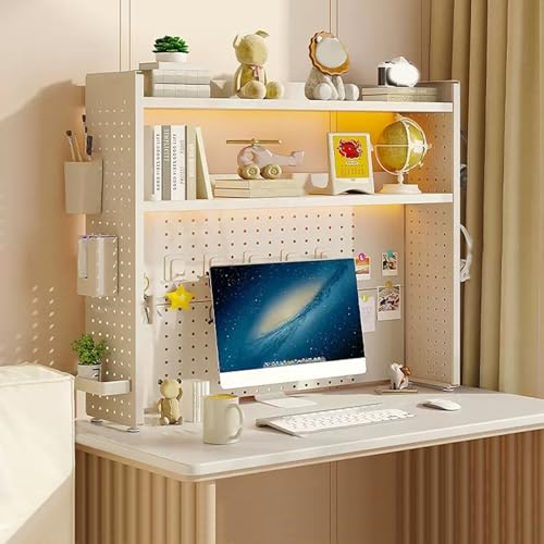 CHBMZ Desktop Bookshelf, Desk Hutch for Computer Monitor, 3 Tier Desktop Display Rack with Pegboard Hooks Set, Desktop Bookshelf for Home Office Dorm(90x85x20cm/35x33x8in)