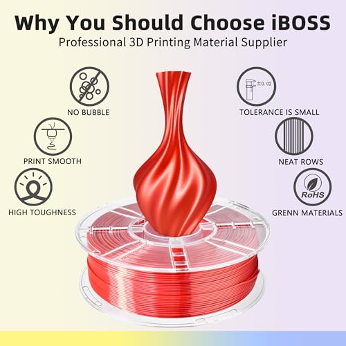 Image of iBOSS Silk PLA Plus Filament 1.75mm Red 1KG, PLA+ 3D Printer Filament Dimensional Accuracy + /- 0.02mm, 1kg Spool(2.2lbs) 3D Printing Filament Fits for Most FDM 3D Printers