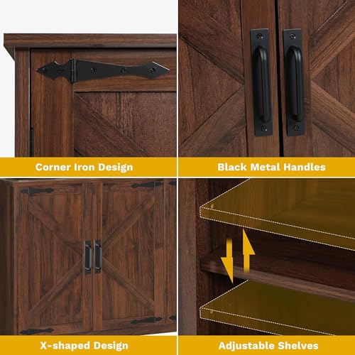 DWVO 62" Farmhouse Buffet Sideboard Cabinet with Adjustable Shelves, Large Coffee Bar Cabinet for Living Room, Kitchen, Entryway, Dark Walnut