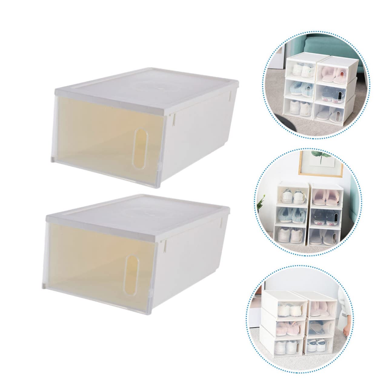 Hohopeti Caja para Almacenamiento de Gran Capacidad para Guardar Zapatos Transparente Ventana Visual de Plástico Blanco 2 Piezas y Diseño Simple