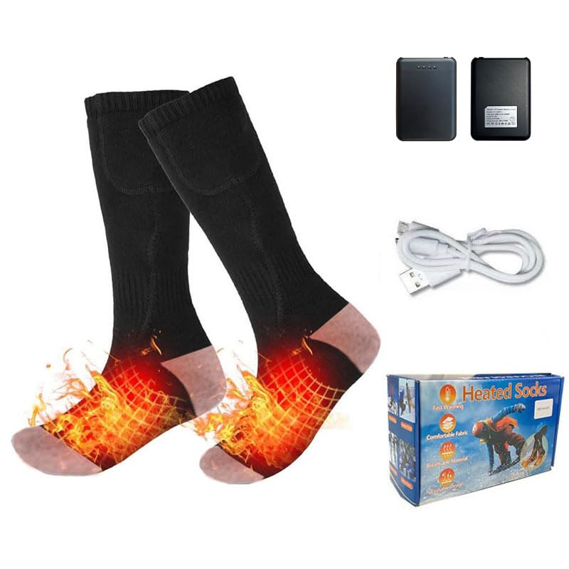 Heated Socks for Men Women 5V 4000mAh Rechargeable Washable Electric Socks Heated Socks Women for Winter Outdoor Camping, Cycling, Skiing, Skating, Hiking-2 Batteries Included (One Size) (Black)