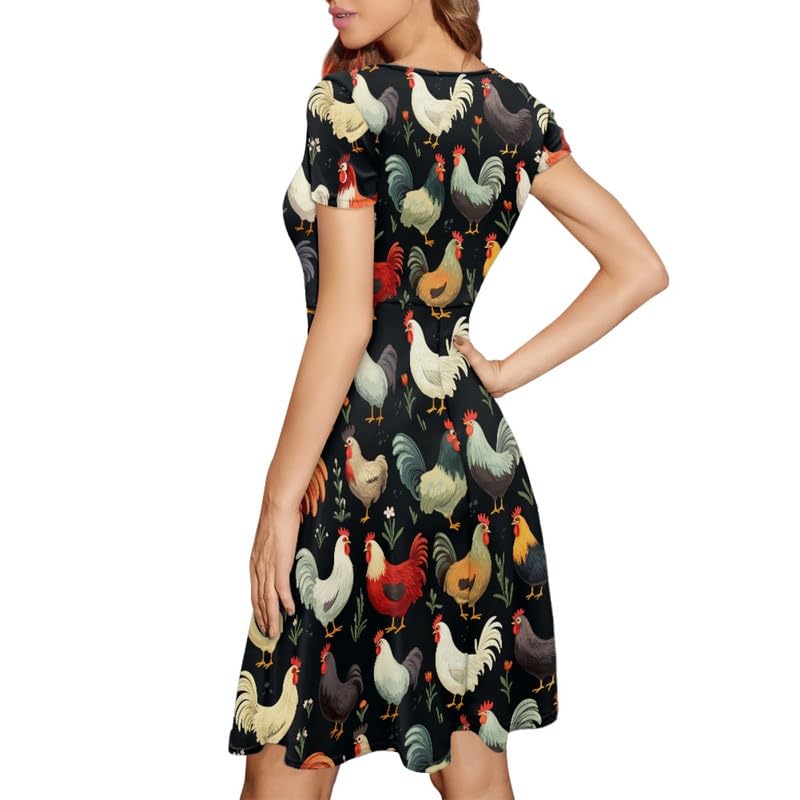 Image of Irisjudy T Shirt Dress for Women Short Sleeve Girls Short Sleeve Dress Plus Size, O Neck Knee Length Midi Dress for Ladies