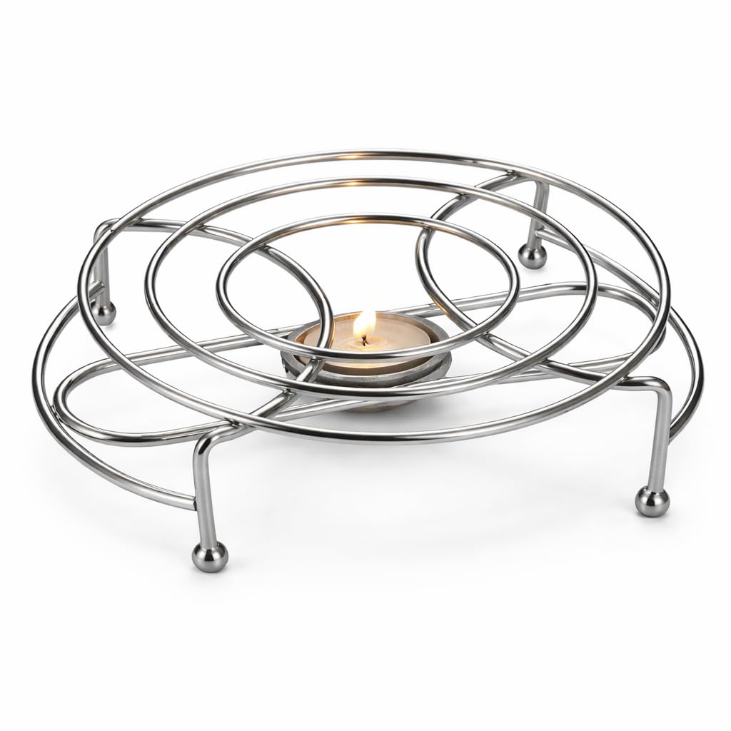 ROUND SINGLE FOOD WARMER CHROME TEA LIGHT CANDLES CHAFING DISH RACK STAND for Parties, Dining & Buffet Use (1 PACK)