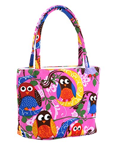 Materiale di tela EOZY-Borsa a Mano Donna di Tela Borsetta Stampata Donna (Rosa con Guffo)