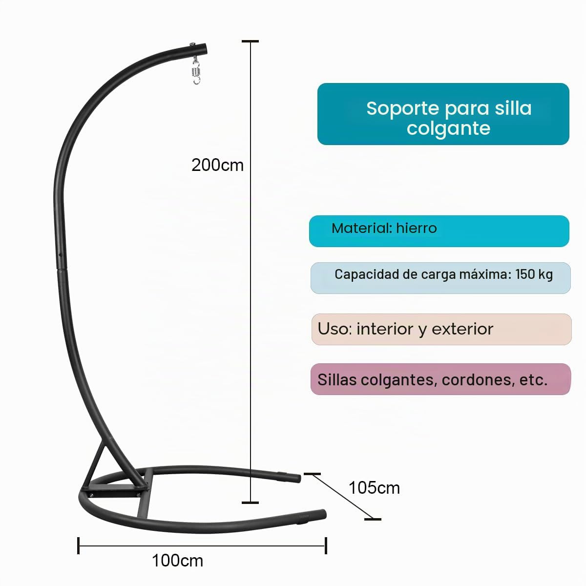 Soporte Silla Colgante, Soporte para Sillón Colgante Columpio, Carga Máxima 150 kg, Adecuado para Interiores y Exteriores