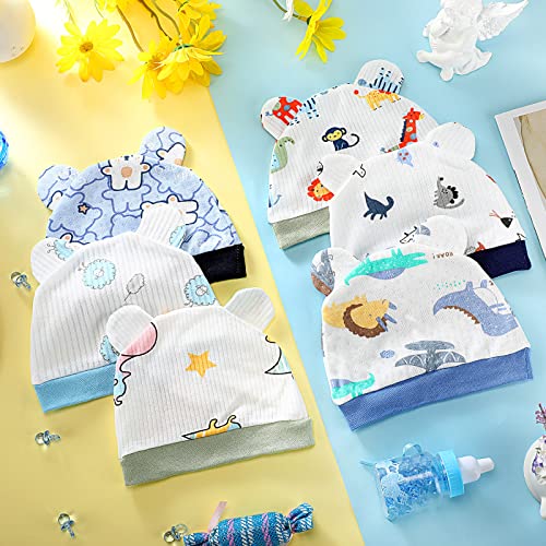 Geyoga 6 Pieces Newborn Baby Hat Bear Ears Infant Caps Baby Boy Girl Toddler Hats Infant Beanie Caps For 0-3 Months (Basic Colors, Thin) #TOP3