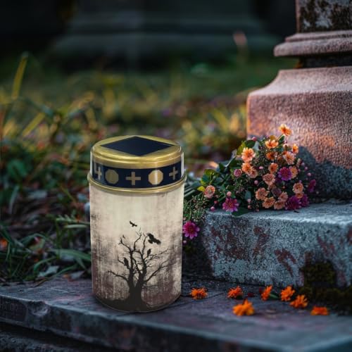 Image of 2 Pack Crow Solar Memorial Lights for Graves | Waterproof Solar Powered Grave Lights, LED Flameless Candle for Prayer Grave Lights for Cemetery Decor, Outdoor Use