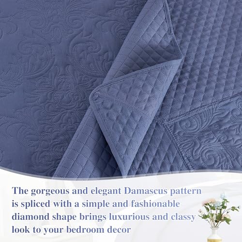 Image of ENJOHOS Navy Blue 138x122 Extra Wide Oversized King Quilts - California King Bedspread, Reversible Summer Soft Microfiber Bed Coverlet Super King Bedding (1 Cal King Quilt, 2 Pillow Shams)