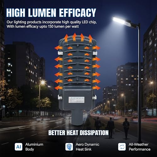 Image of Forus 50W LED Street Light with Clamp, IP66 Waterproof Outdoor LED Street Light, High Lumen 6000lm Daylight White, Aluminium Body for Road, Parking Lot, Garden & Industrial Outdoor Lighting (1 Pc)