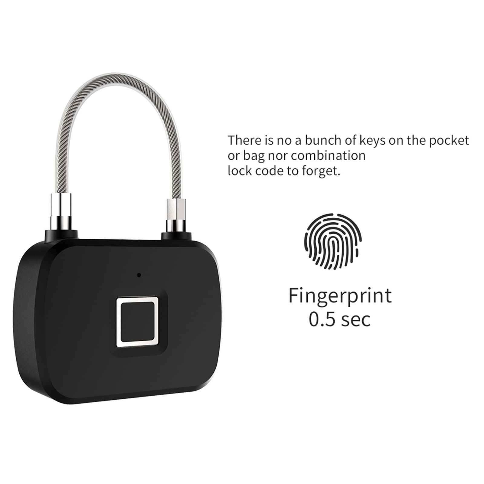 Candado Inteligente con Huella Dactilar Mochila de viaje Pequeño candado cuerda alambre huella dactilar electrónico inteligente para Seguridad