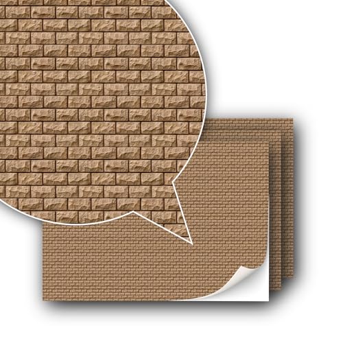 3 Sheets Self-Adhesive Decorative Film Wall Cladding for Model Making in Scale 1:87 Scale H0 (UK: 3.5 mm Scale) (Historic Sandstone)