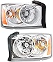 Garage-Pro Headlight Assembly Compatible with 2005-2007 Dodge Dakota Halogen, Chrome Interior, with Corner Light Bulb Shield, Set of 2, Driver and Passenger Side