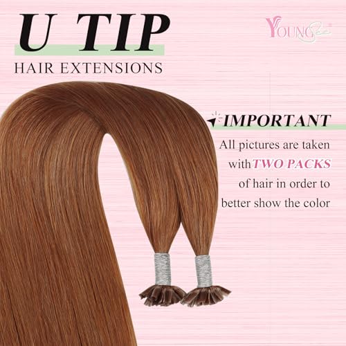 Image of YoungSee Copper U tip Hair Extensions Copper Utip Hair Extensions Human Hair Colored U Tips Human Hair Extension Easy to Apply 14 Inch 50 Strands 50G