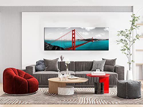 Conipit Xlarge Us City Wall Art Red Golden Gate Bridge Canvas San Francisco Picture Blue Sea Red Bridge Black And White Skyline Artwork For Home Office Decor Framed Ready To Hang 20X56 Inch #TOP1