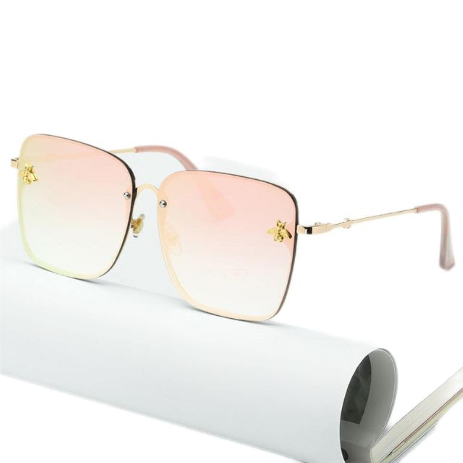 Chunnuan Women's C3 Lady Oversize Rimless Square Bee Sunglasses Men Small Glasses Gradient Sun Glasses