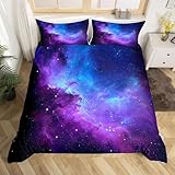 Feelyou Galaxy Duvet Cover Set Full Size for for Girls Boys Teens Kids Starry Sky Bedding Set Cosmos Comforter Cover with 2 Pillowcases Soft Microfiber Zipper Blue Purple Design 3 Pcs Lightweight