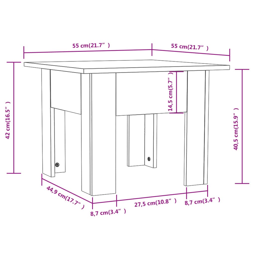 Couchtisch Sonoma-Eiche 55x55x42 cm Holzwerkstoff, Couchtisch, Wohnzimmertisch, Beistelltisch - für Wohnzimmer und Büro - Mittelpunkt für Ihr Zuhause