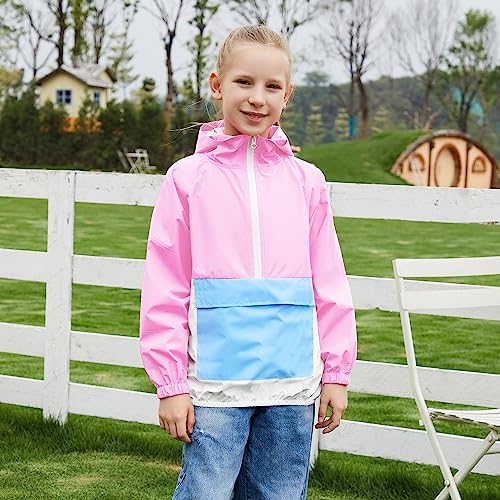 Image of MODAFANS Girls Boys Rain Jacket Lightweight Waterproof Packable Hooded Half zip RainCoats Windbreaker for Outdoor 4-13Year
