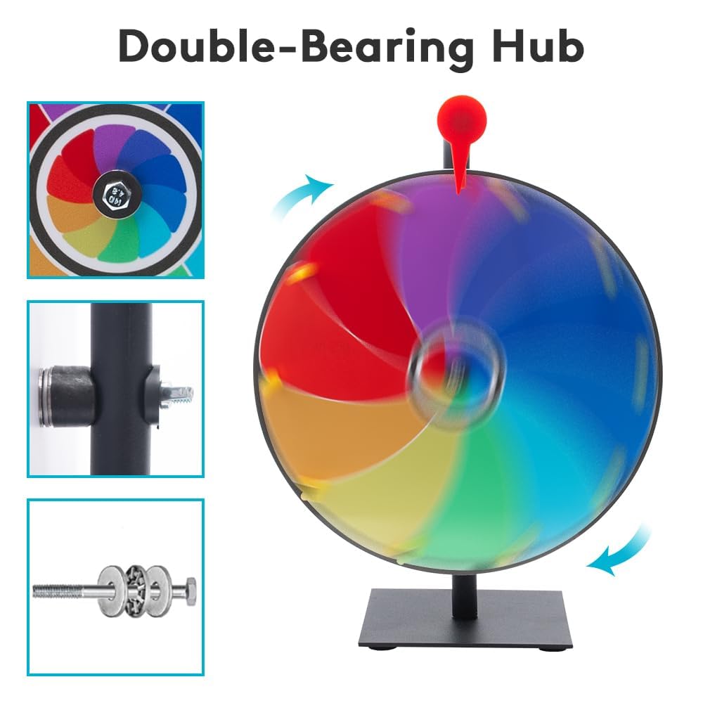 HUHUPET 12 Inch Spinning Prize Wheel, 10 Slots Tabletop Roulette Spinner with Dry Erase Marker and Eraser, for Trade Show, Carnival, Party Games - Image 3