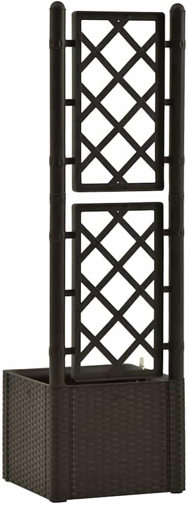 55.9" Tall Raised Garden Bed with Trellis, 9.2 Gal Self-Watering Planter Box, Mocha UV-Resistant Plastic Square Elevated Planter for Outdoor Patio Balcony Growing Herbs Vegetables