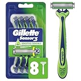Gillette Sensor3 Sensitive Men's Disposable Razor, 8 Razors