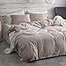 Argstar 3 Pieces Queen Button Duvet Cover Set, Khaki Duvet Cover with Button Closure, Washed Microfiber Soft & Easy Care Bedding Comforter Cover with Ties (1 Tan Duvet Cover, 2 Pillowcases)