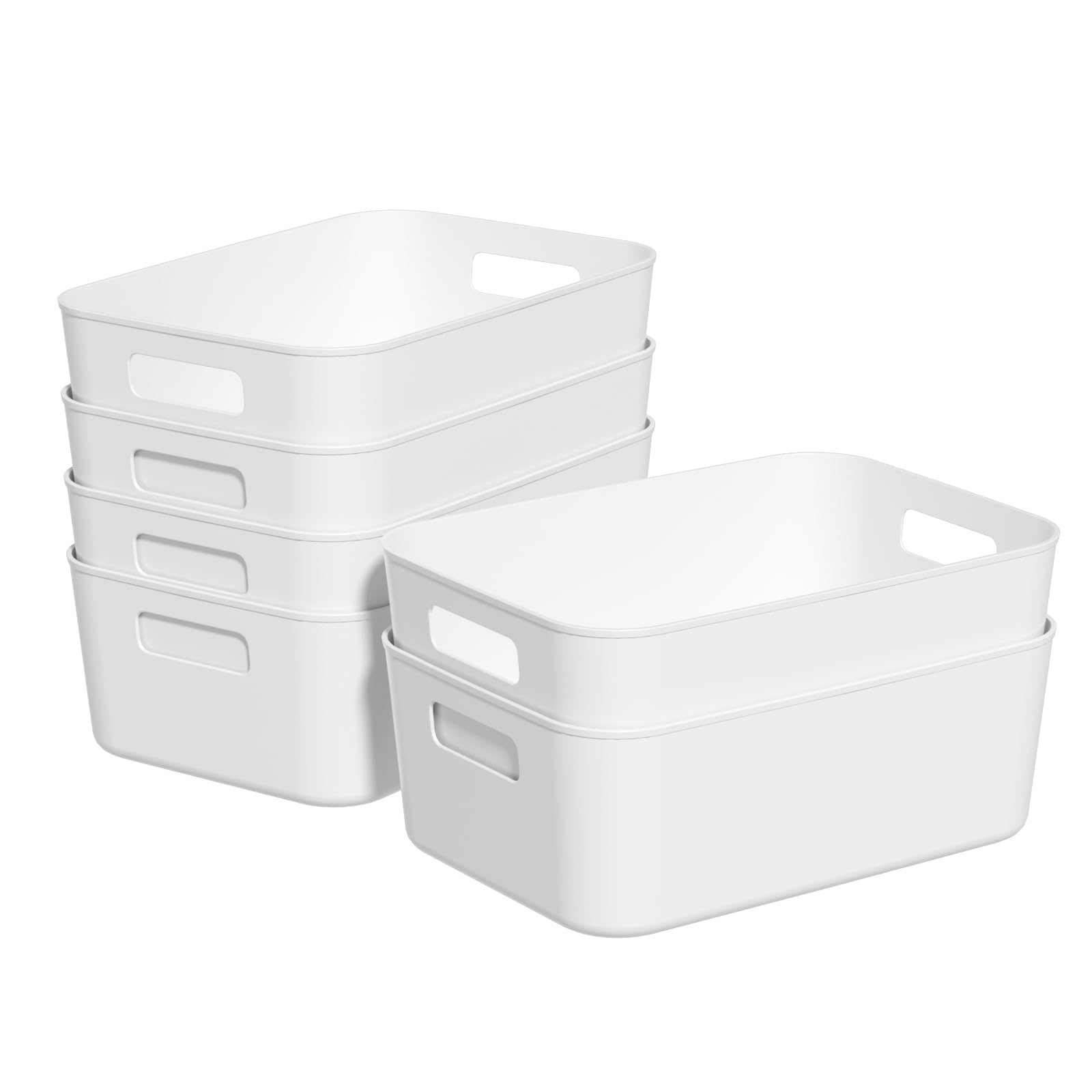 Dehouse Pack for 6 Plastic Storage Bins, Versatile Kitchen Pantry Organization Container, White
