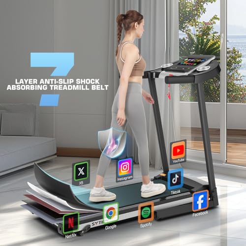 Image of Incline Treadmills for Home with TV Screen and WiFi, 3.5HP Smart Walking Pad Treadmill with Incline, Heavy Duty Foldable Electric Running Machine with 10 inch Touchscreen, 3D Virtual Sports Scenes