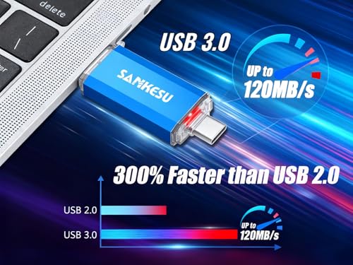SANKESU USB C Flash Drive 256GB Thumb Drive for Android Phone USB 3.1 Type-A & Type-C Dual OTG Photo Storage Memory Stick Compatible with PC Laptop Macs Smartphone Tablet