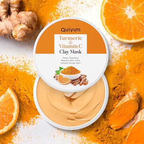 QUIYUM Mascarilla Facial de Arcilla con Cúrcuma y Vitamina C, 90g Mascarillas de Arcilla, para Hidratante, Exfoliante, Reducir Manchas, Eliminar Puntos Negros