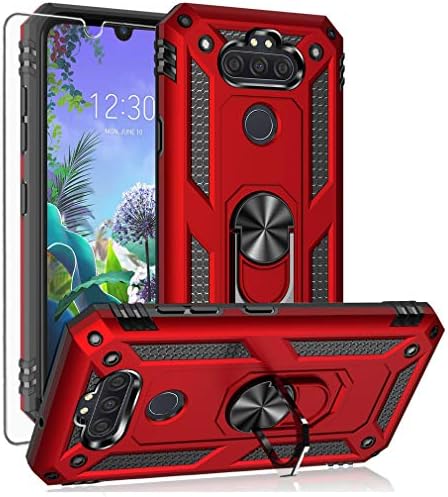 YZOK for LG Aristo 5 Case,with HD Screen Protector,LG Phoenix 5,LG Fortune 3,Risio 4 Case,[Military Grade] Ring Car Mount Kickstand Hybrid Hard PC Soft TPU Shockproof Protective Case for LG K8x (Red)