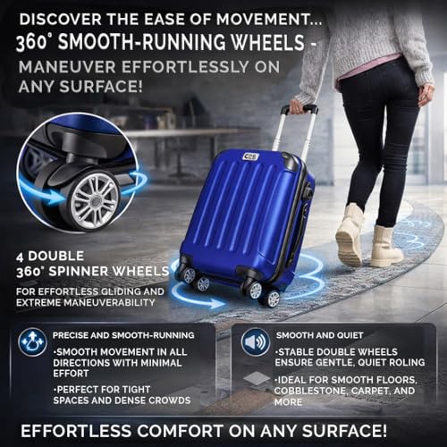 Posh Valigia Abs – Grande 75 Cm, Media 65 Cm E Bagaglio A Mano Valigia Rigida In Una – Ruote Scorrevoli A 360° – Volume Interno Totale 198 L, Blu, Set Valigia, Set Di Valigie Rigide Con Ruote Doppie A - 4