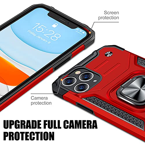 Jame Case For Iphone 11 Pro Max Case With Screen Protectors 2Pcs, Military-Grade Drop Protection, Shockproof Protective Phone Cases Cover Car Mount Ring Kickstand Case For Iphone 11 Pro Max Red #TOP5