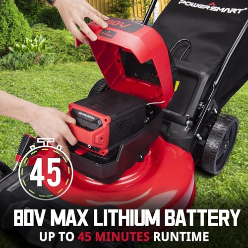 Image of PowerSmart Lawn Mower, 80V /21 Cordless Electric Lawn Mower, Push Lawn Mower, 3-in-1 Brushless Battery Lawn Mower with 6.0Ah Battery&Charger for Garden
