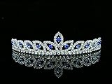 Peacock Eye Bridal Wedding Prom Tiara Crown - Blue crystal silver plated T421