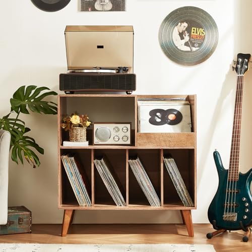 Großer Plattenständer mit Aufbewahrung,Plattenspieler-Ständer mit Ablage,Vinylplatten-Halterung mit Präsentationsfläche,Plattenständer für bis zu 300 Alben, Plattenregal für Musikzimmer und Wohnzimmer