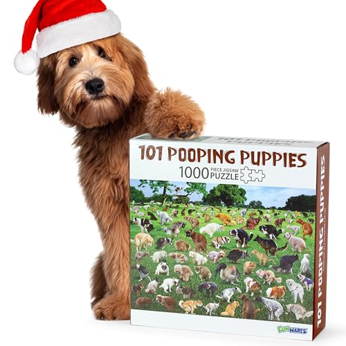Funwares Original 101 Pooping Puppies Puzzle - Puzzle divertente da 1000 pezzi, perfetto regalo di elefante bianco, divertente puzzle per adulti e bambini