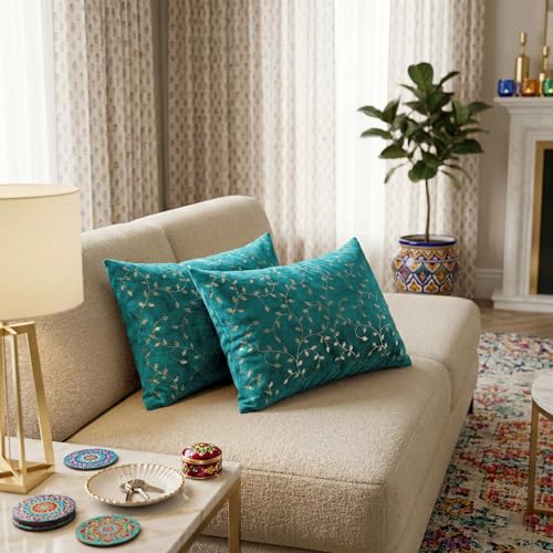 Image of RD TREND Velvet Rectangular 12x18 Inches Cushion Covers Set of 2 | Throw Pillow Covers for Sofa, Bed & Living Room | Perfect for Home Decor Sea Green