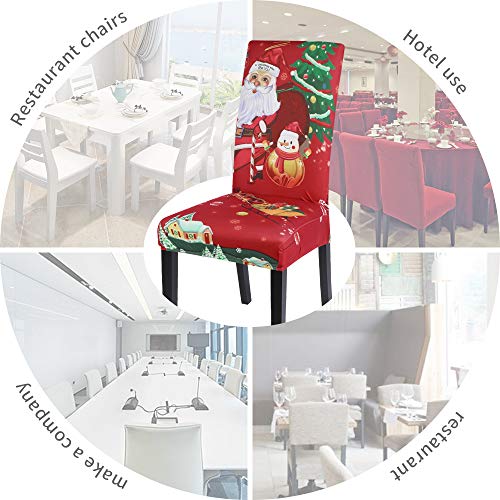 Searchi Christmas Dining Chair Covers Set Of 6,Stretch Xmas Parsons Chair Slipcovers Seat Protector Washable Spandex Kitchen Chair Cover For Dining Room,Christmas Decoration,Holiday Party(Santa Claus) #TOP5