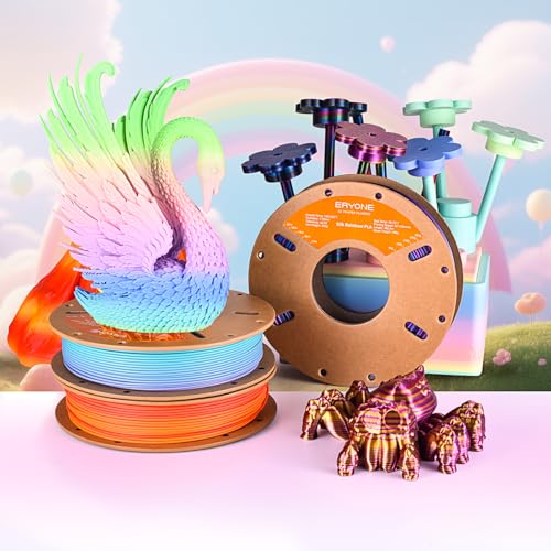 Image of ERYONE Rainbow PLA Filament Bundle, 1.75mm + /-0.03 mm, Muti Color 3D Printer Filament 0.25kg /Spools, 4 Packs(2.2lbs), Matte Marcron, Matte Watercolor, Silk Vibrant, Silk Waterfall