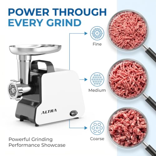Image of Electric Meat Grinder, 2300W Max, Heavy Duty Sausage Stuffer with 2 Blades, 3 Grinding Plates, Sausage Tube & Kubbe Kit, Home Kitchen Meat Mincer with Handle (Black)