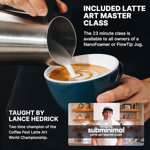Subminimal FlowTip Milk Jug - Stovetop Milk Frothing, Foaming Pitcher for Barista-Style Coffee - Cappuccino & Latte Art Pouring Jug with Heat Resistant Handle - 450ml, Black