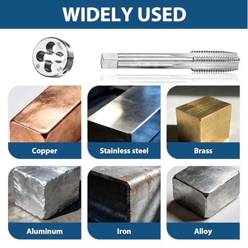 Gewindebohrer Set M10 x 1, 2-tlg. Gewindeschneider Set mit Geradgenutetem Gewindebohrer und Rundem Schneideisen aus Schnellarbeitsstahl für Innen- und Außengewinde